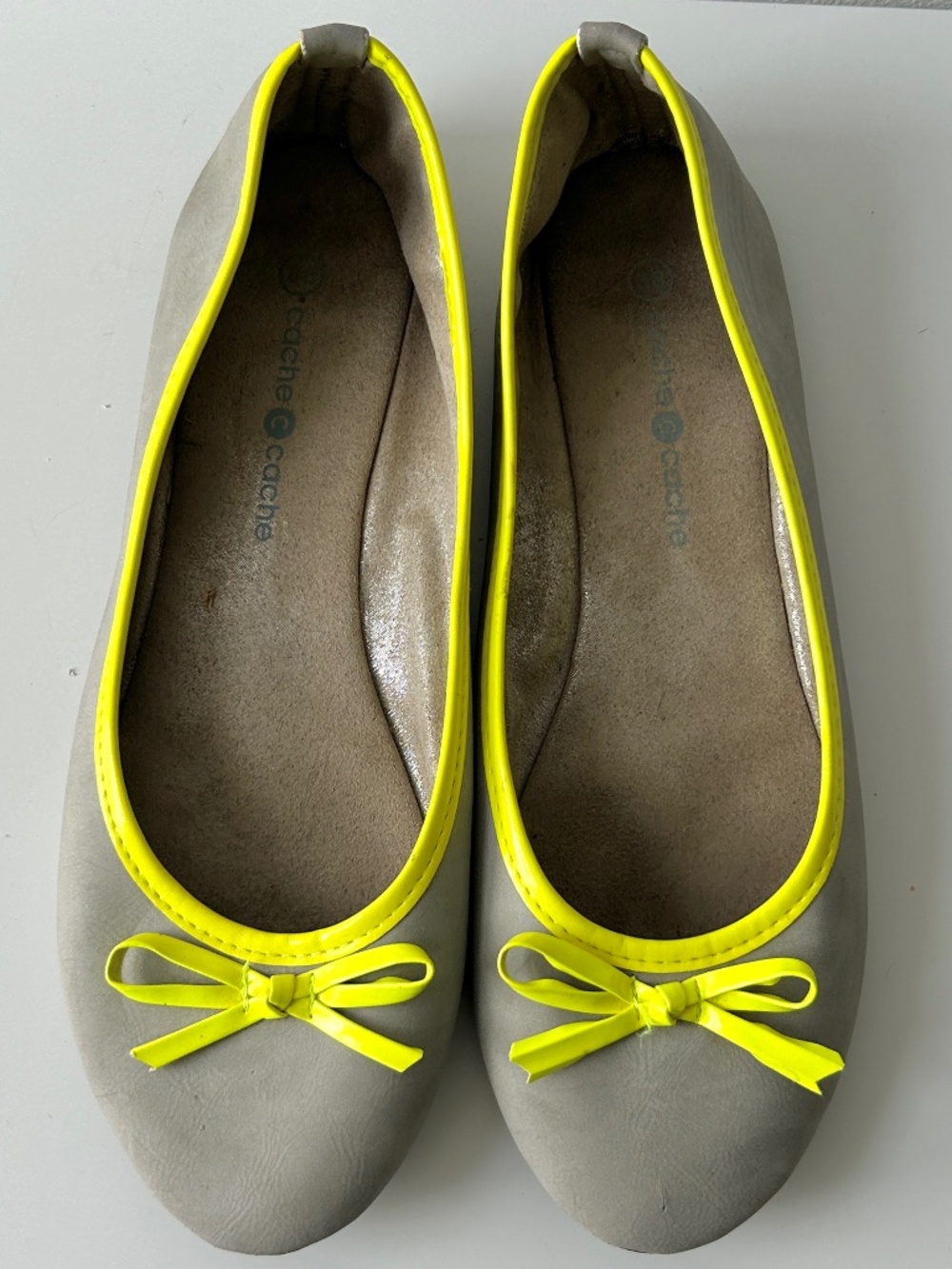 Y2K grey and neon yellow ballet flats